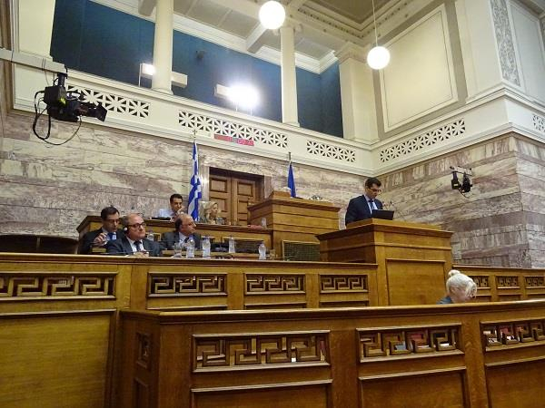 Cedefop's Kostas Pouliakas speaking at the Greek Parliament