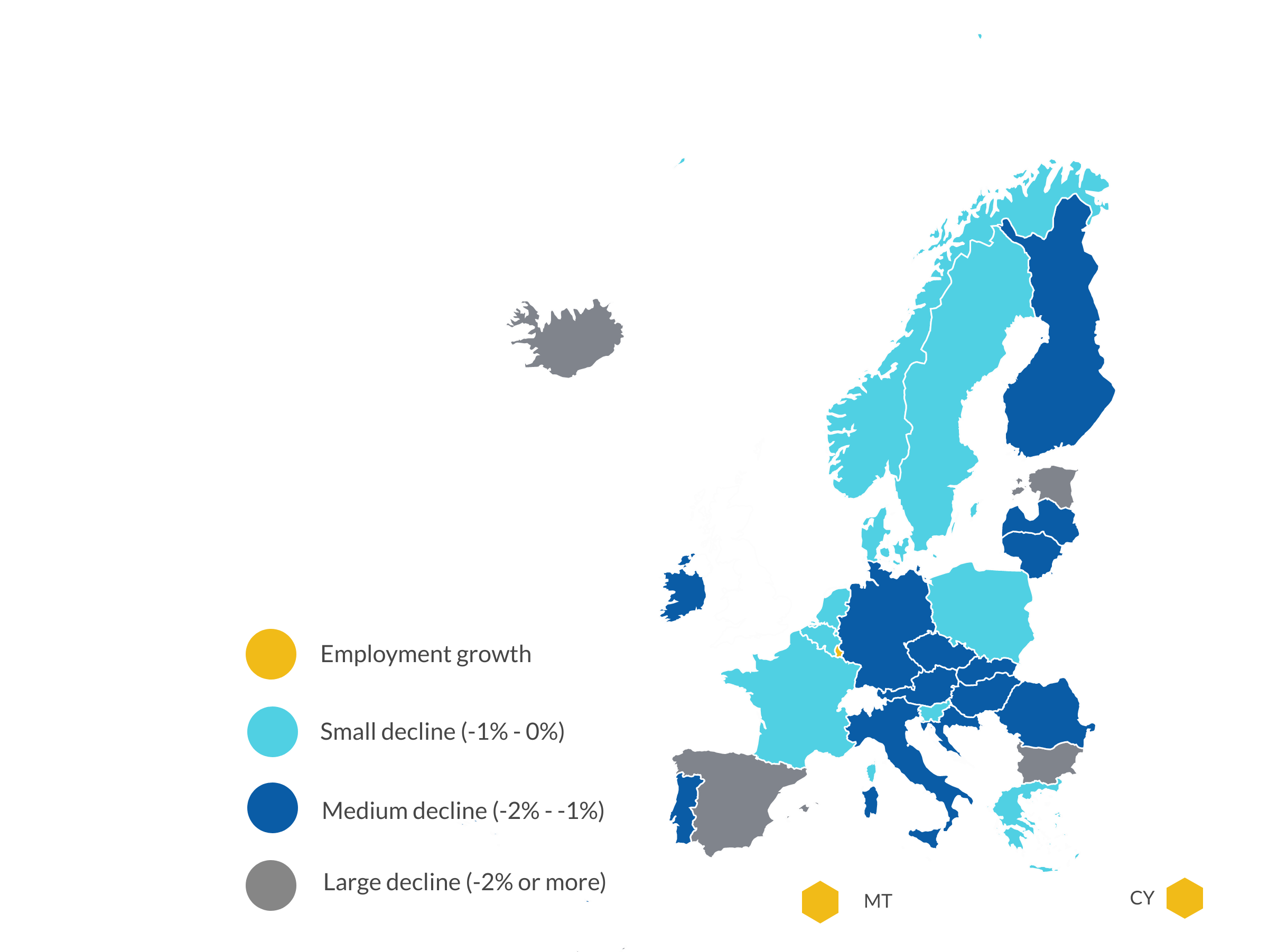 Only Malta, Luxembourg and Cyprus recorded employment growth in 2020.