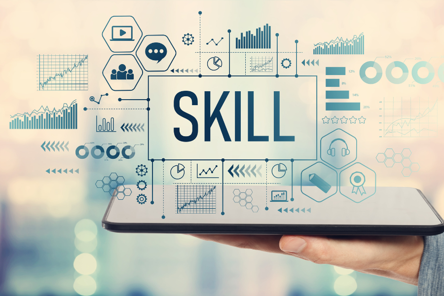 Many small images associating to skills and skills intelligence