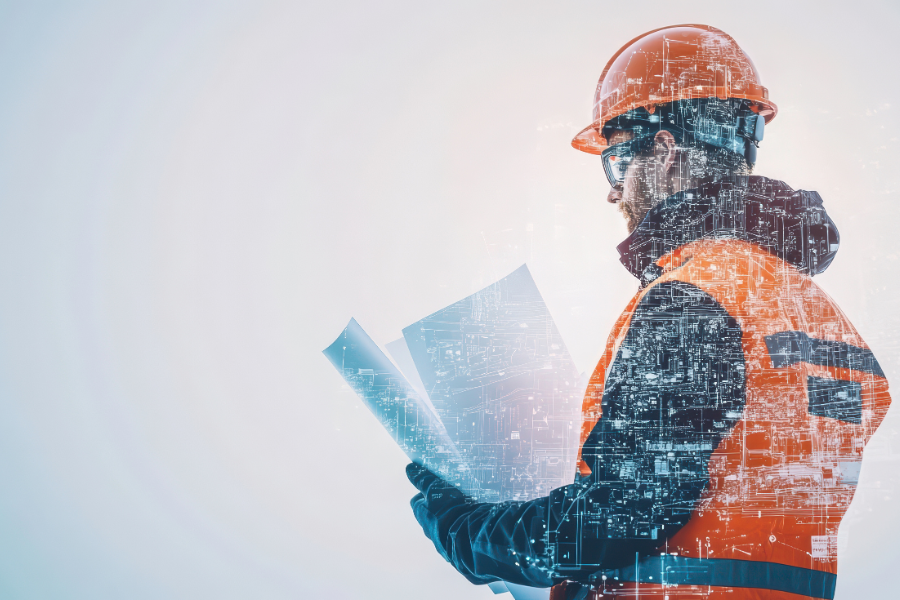 Worker on site with a protective helmet.