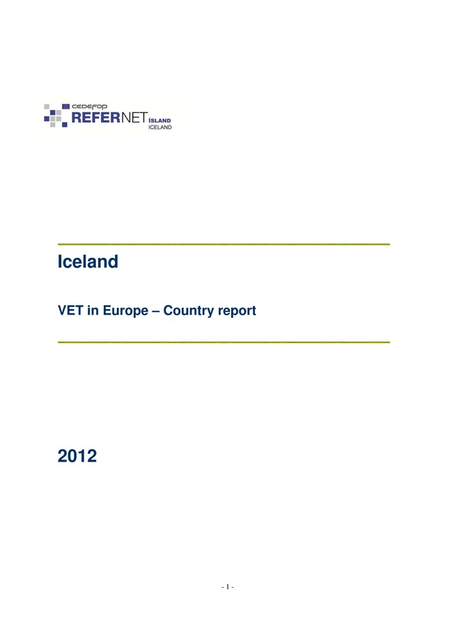 VET in Europe - County report Iceland