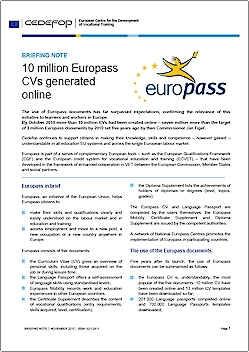 Briefing note - 10 million Europass CVs generated online | CEDEFOP