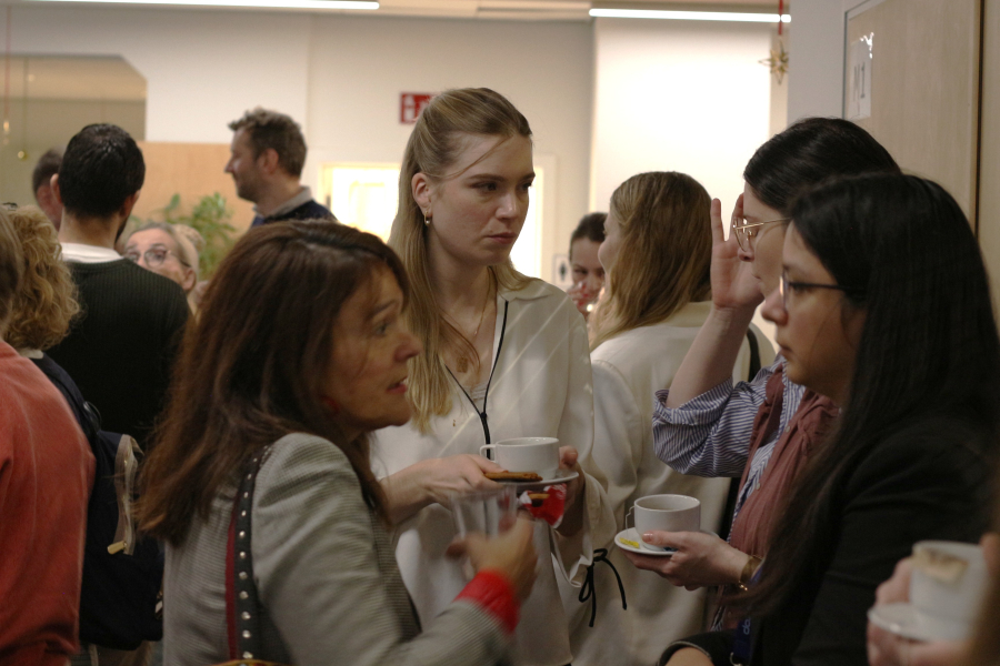 People speaking during break